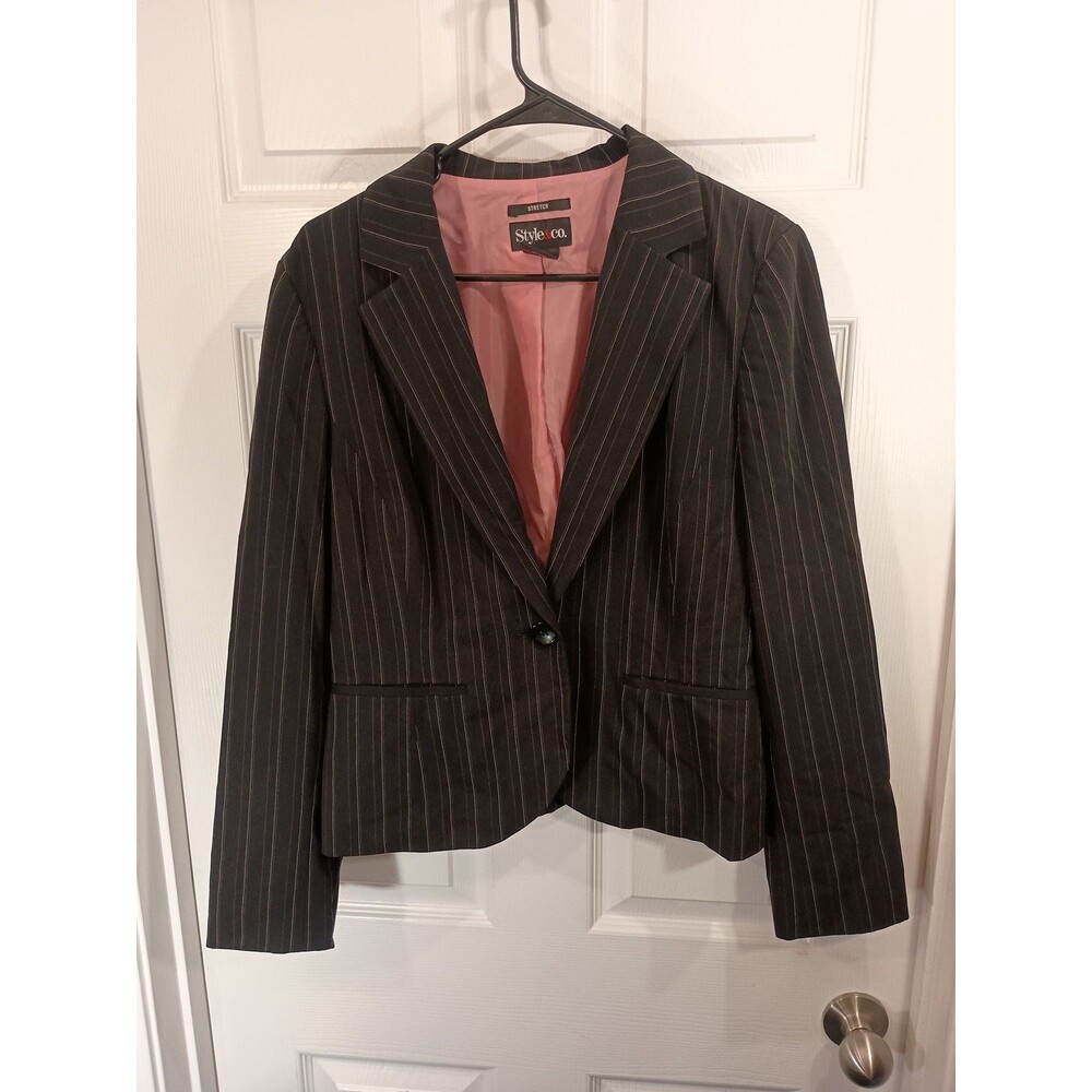 Style & Co Blazer Jacket Stretch Size 8 Black Striped